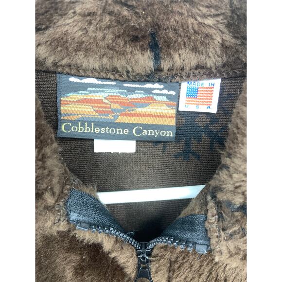 VTG Cobblestone Canyon Winter Trees Brown Vest Fleece Faux Fur Size M - Picture 3 of 8